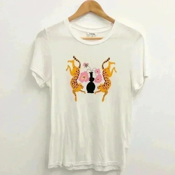 MONKI NATURAL WHITE LEOPARD T SHIRT size L - Picture 1 of 8